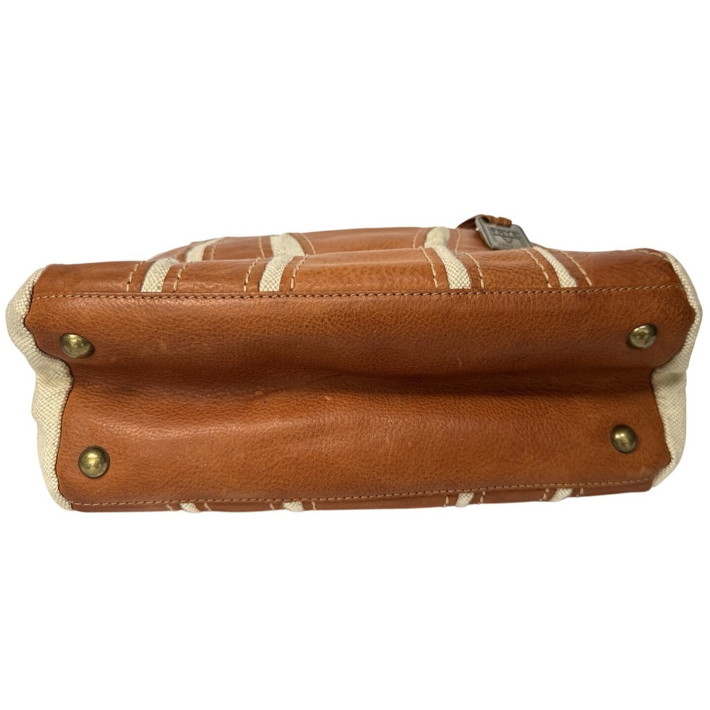 Frye Brown Leather & Canvas Small Satchel Shoulder Bag With Double Handles