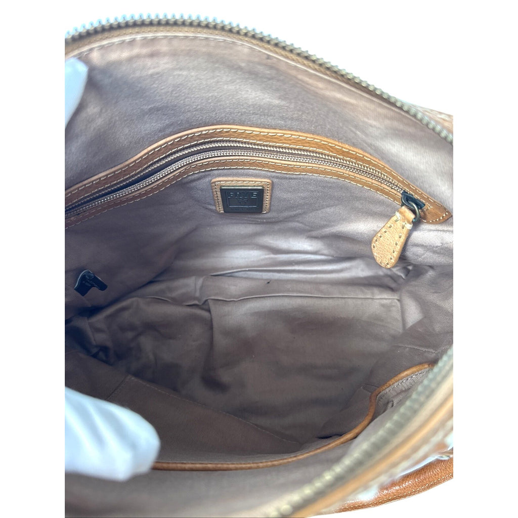 Frye Brown Leather & Canvas Small Satchel Shoulder Bag With Double Handles
