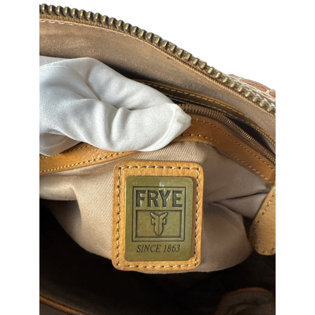 Frye Brown Leather & Canvas Small Satchel Shoulder Bag With Double Handles