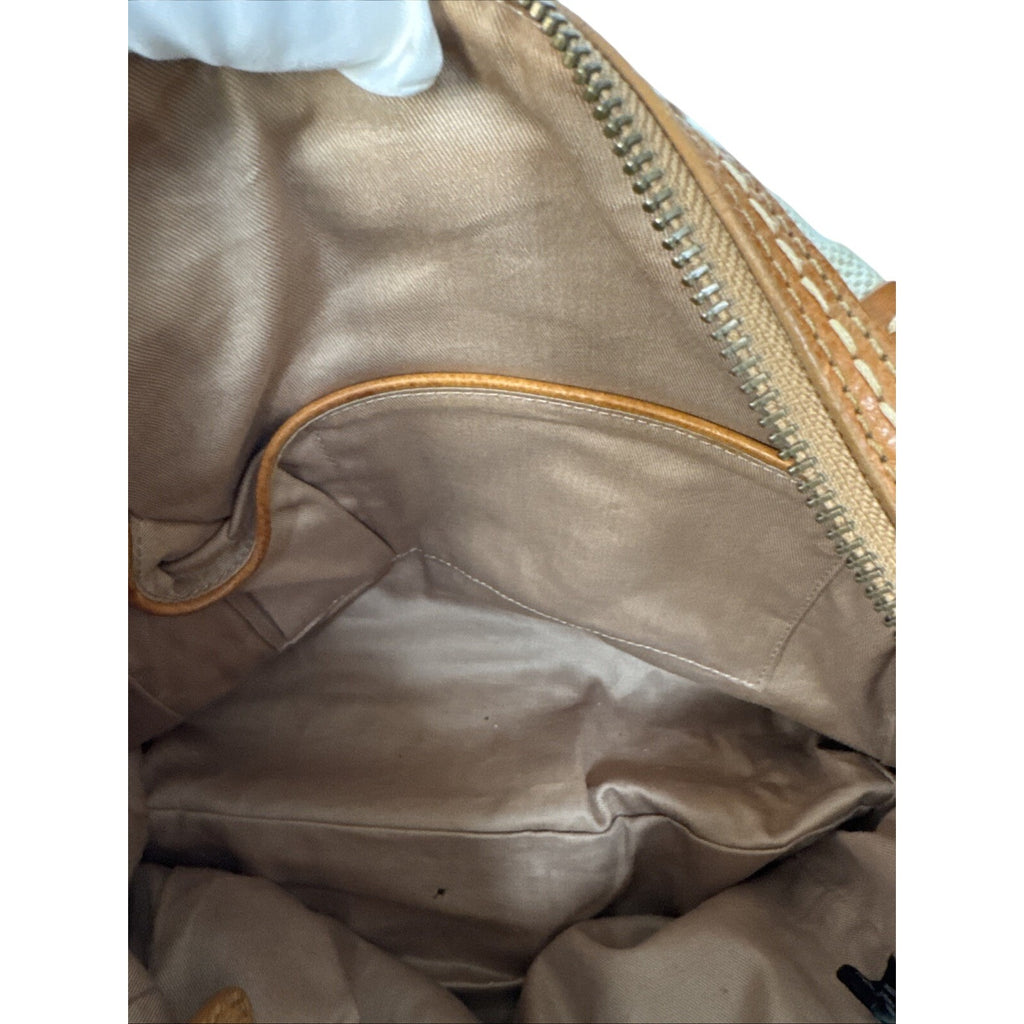 Frye Brown Leather & Canvas Small Satchel Shoulder Bag With Double Handles