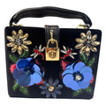 Cristina Sabatini Embellished Black Velvet Handbag W/Floral Appliques/Gem Accents