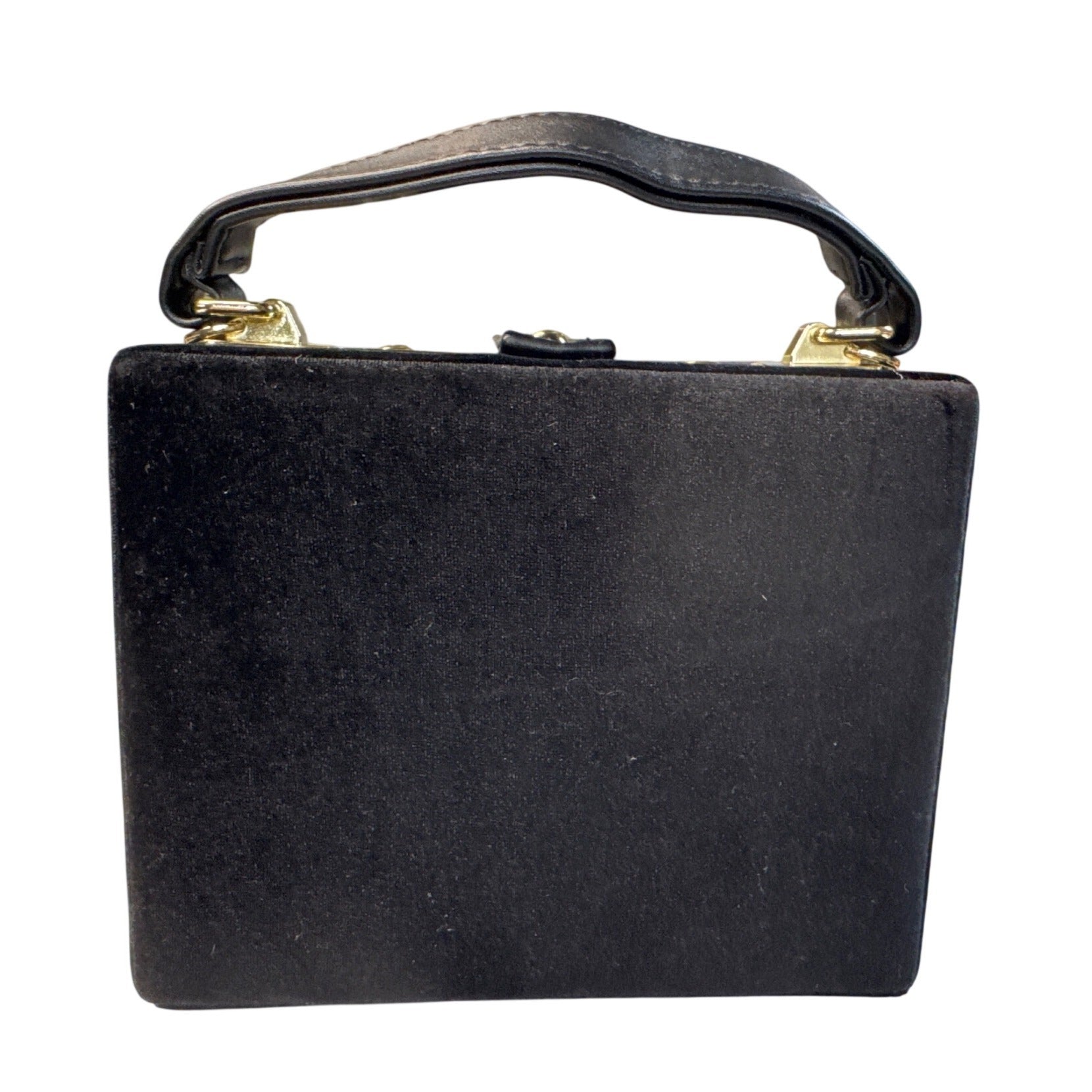 Cristina Sabatini Embellished Black Velvet Handbag W/Floral Appliques/Gem Accents