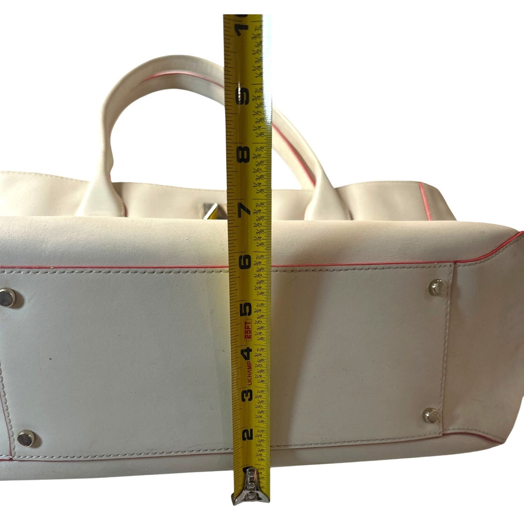 Kate Spade White Leather Tote With Red Trim & Stud Accent