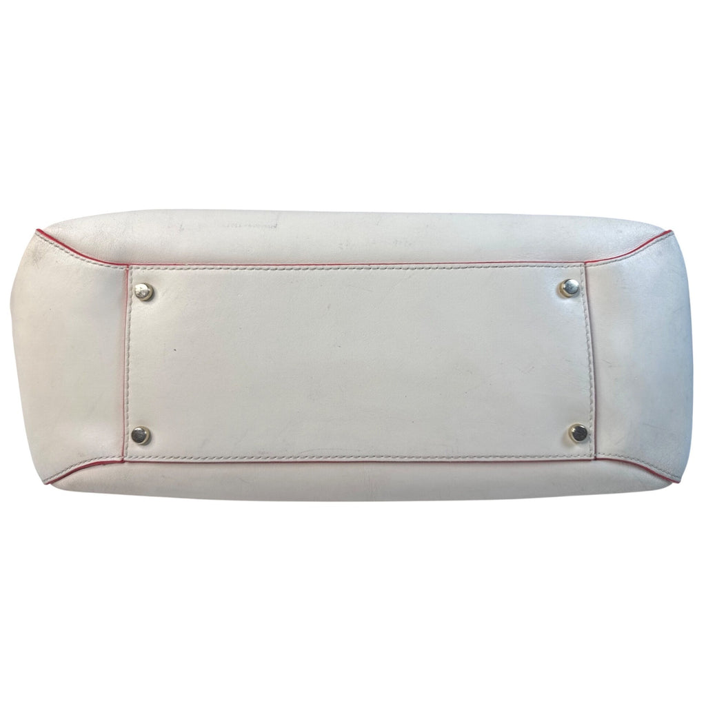Kate Spade White Leather Tote With Red Trim & Stud Accent