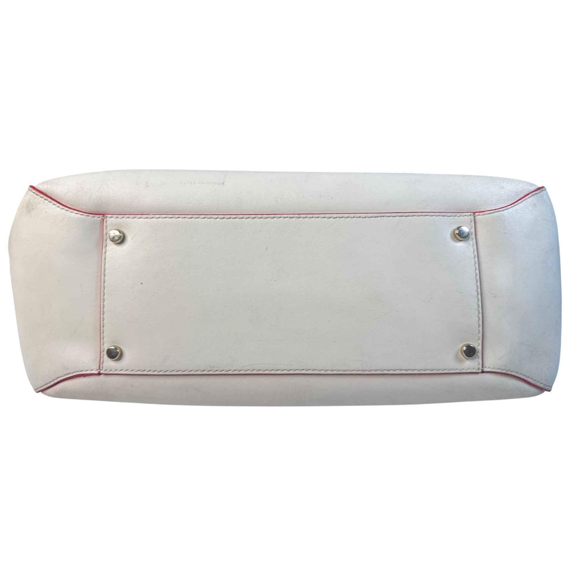 Kate Spade White Leather Tote With Red Trim & Stud Accent