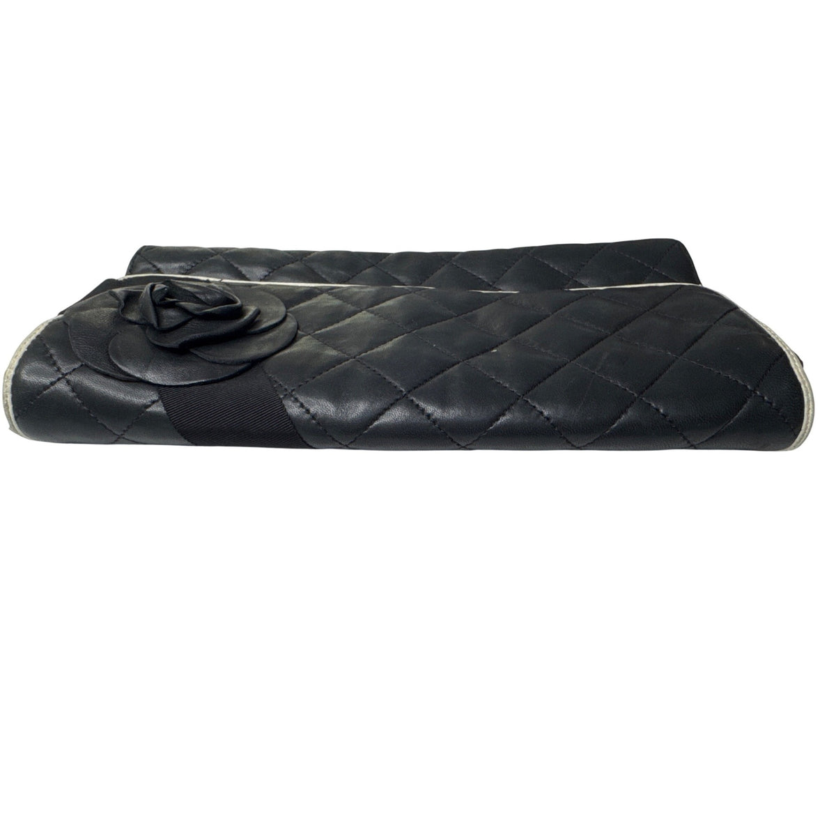 DKNY Black Quilted Leather Clutch Purse With Rose Detail & Missing Chain Shoulder Bag Or Handheld Style