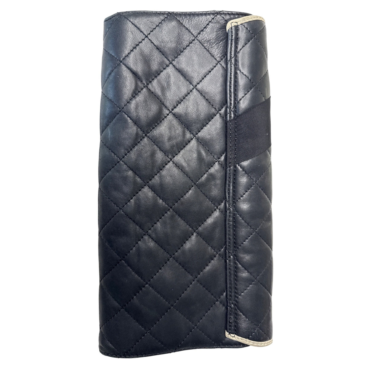 DKNY Black Quilted Leather Clutch Purse With Rose Detail & Missing Chain Shoulder Bag Or Handheld Style