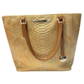 Brahmin Gold Snake Embossed Leather Tote Bag With Tan Straps & Multiple Pockets