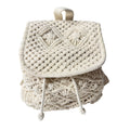 Handmade Macrame Backpack W/Adjustable Straps Canvas Back & Drawstring Closure