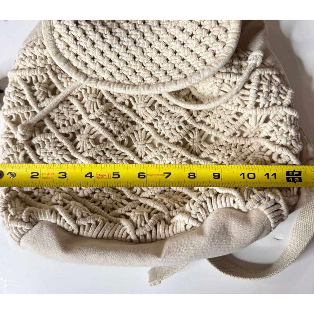 Handmade Macrame Backpack W/Adjustable Straps Canvas Back & Drawstring Closure