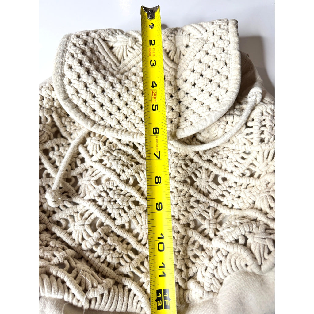 Handmade Macrame Backpack W/Adjustable Straps Canvas Back & Drawstring Closure