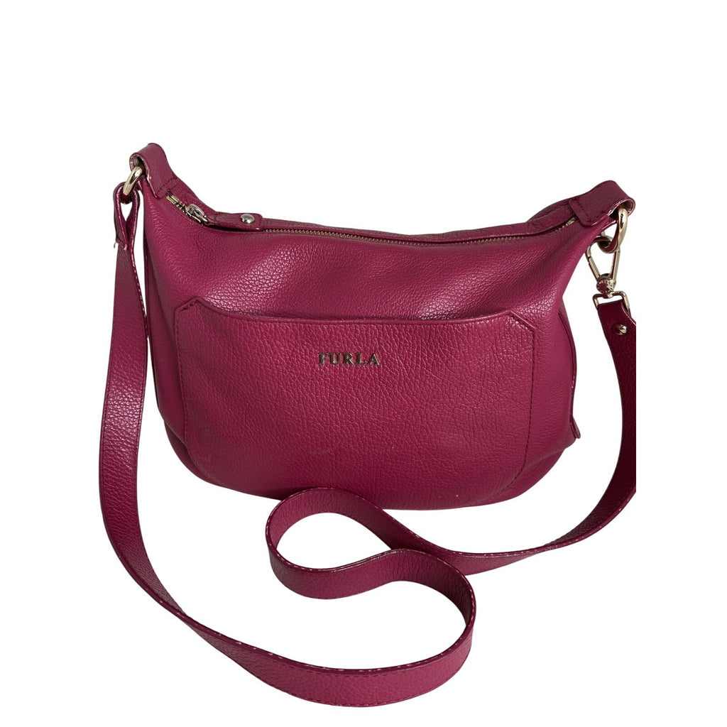 Furla Magenta Pebbled Leather Shoulder Bag