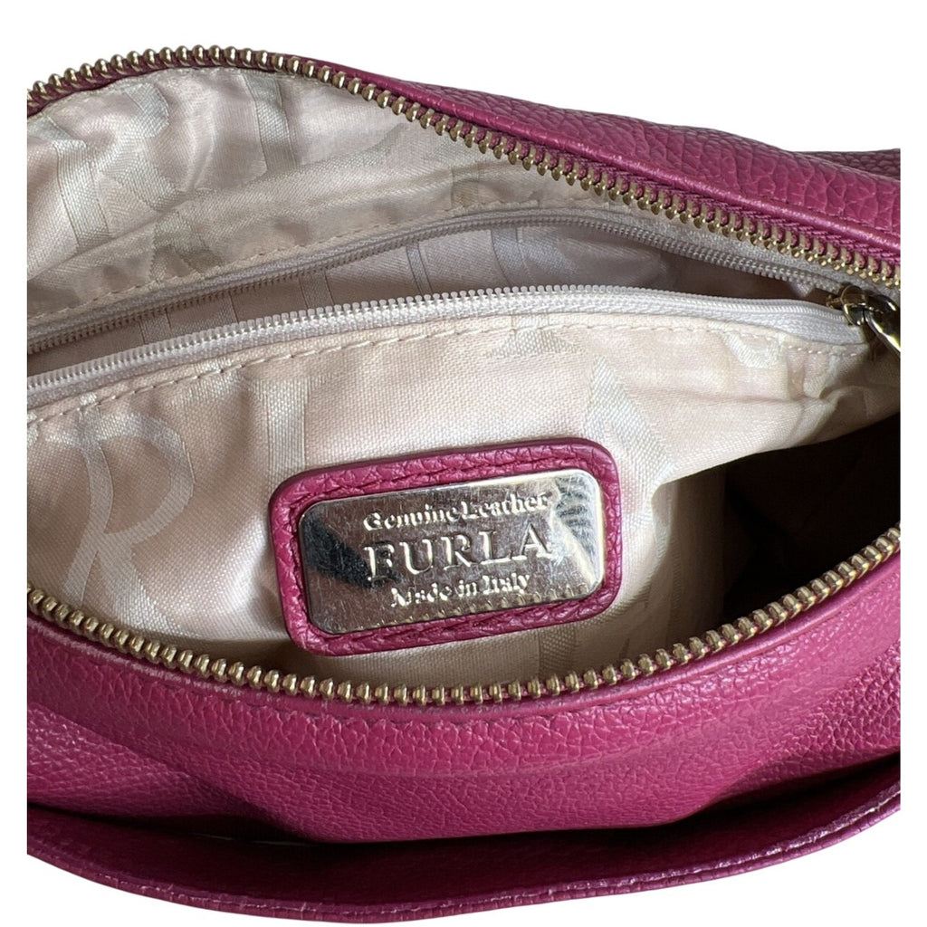 Furla Magenta Pebbled Leather Shoulder Bag