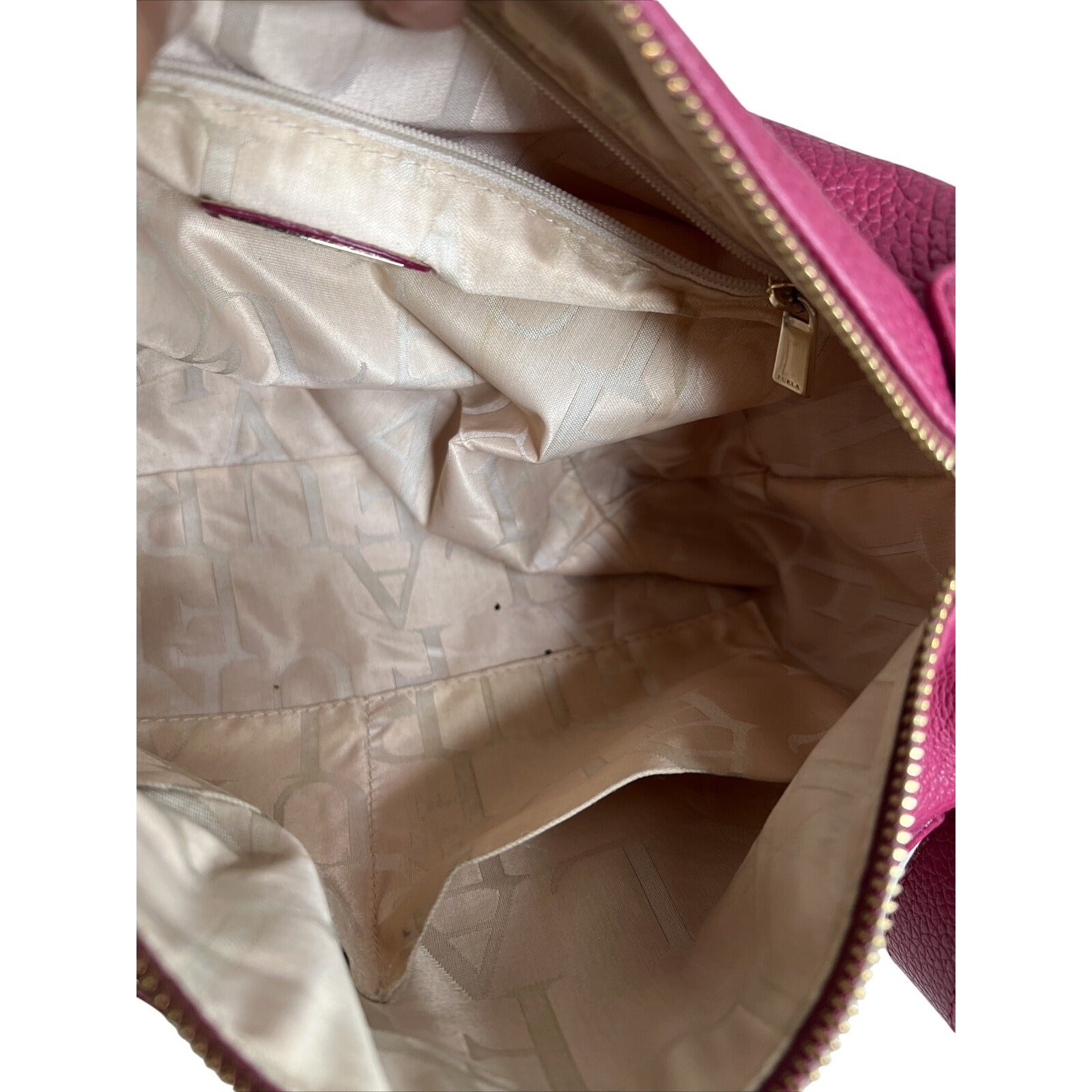 Furla Magenta Pebbled Leather Shoulder Bag