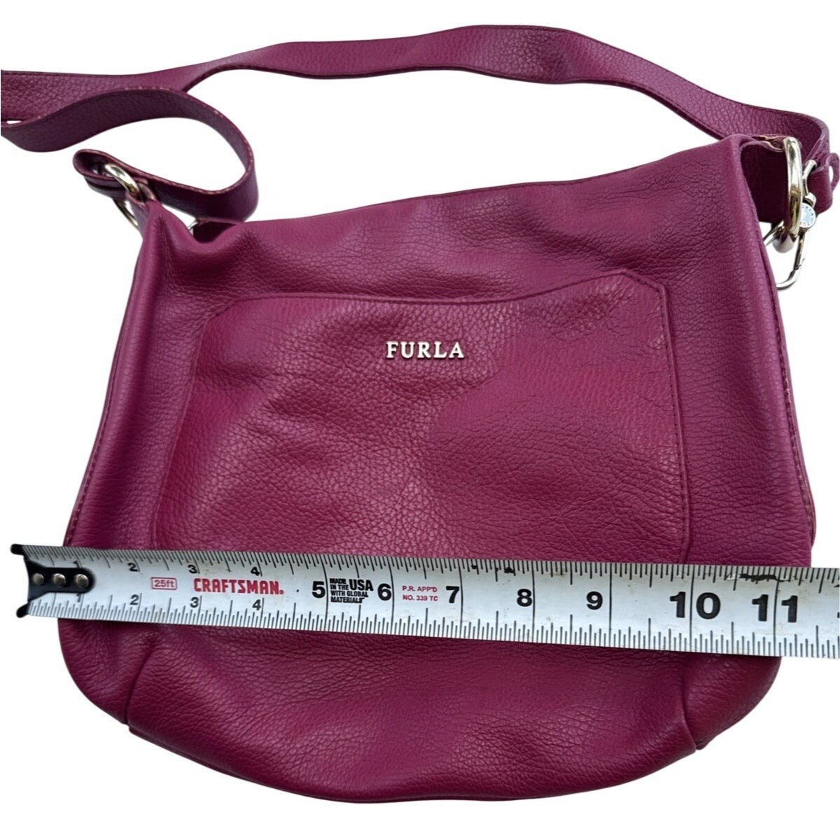Furla Magenta Pebbled Leather Shoulder Bag