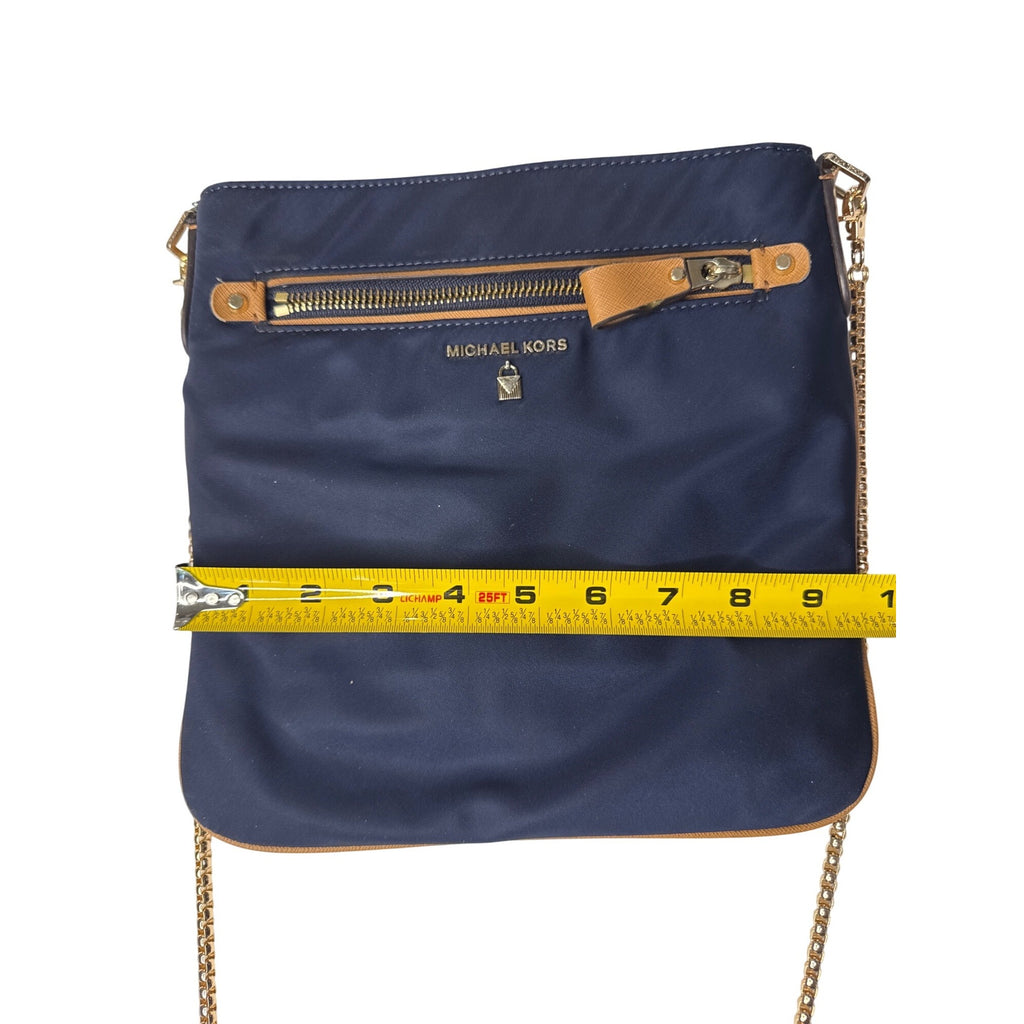 Michael Kors Navy Crossbody Bag With Gold Chain Strap & Tan Accents