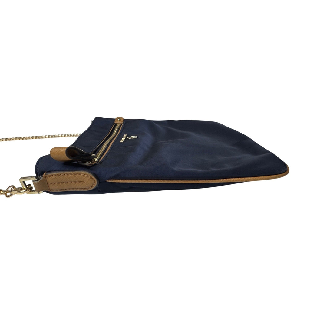 Michael Kors Navy Crossbody Bag With Gold Chain Strap & Tan Accents