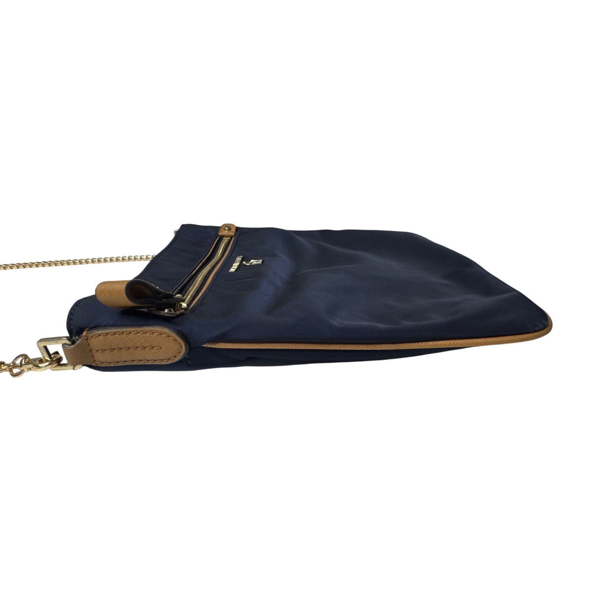 Michael Kors Navy Crossbody Bag With Gold Chain Strap & Tan Accents