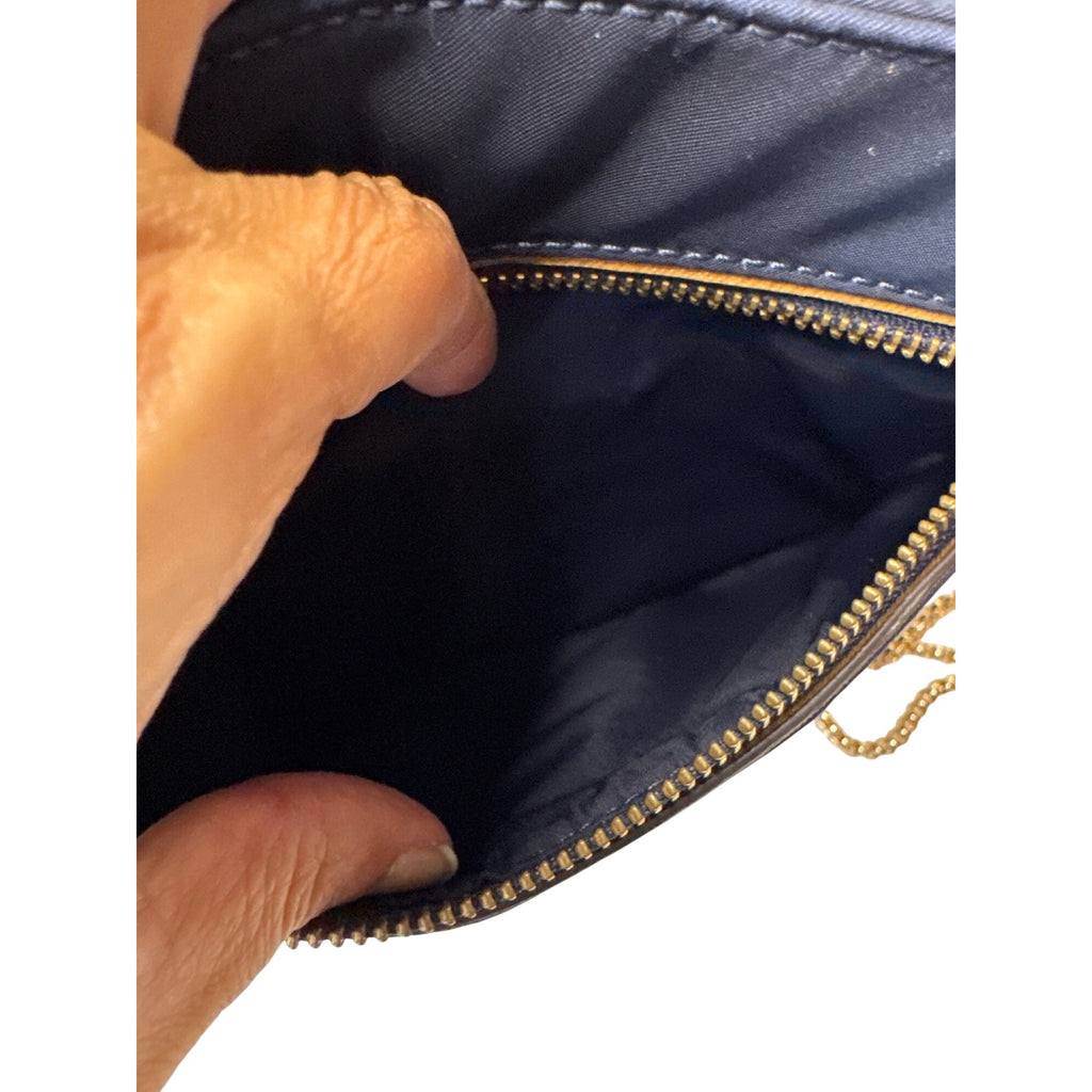 Michael Kors Navy Crossbody Bag With Gold Chain Strap & Tan Accents