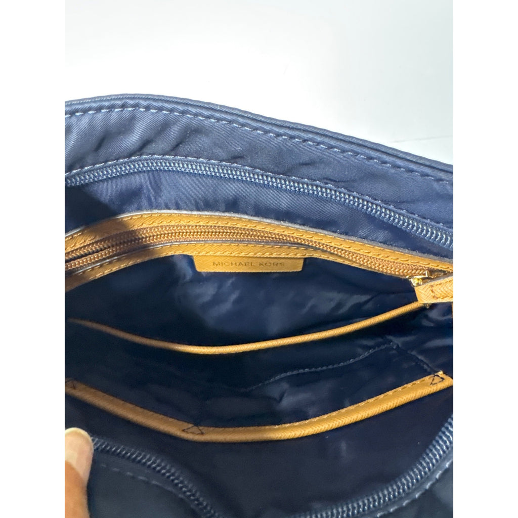 Michael Kors Navy Crossbody Bag With Gold Chain Strap & Tan Accents