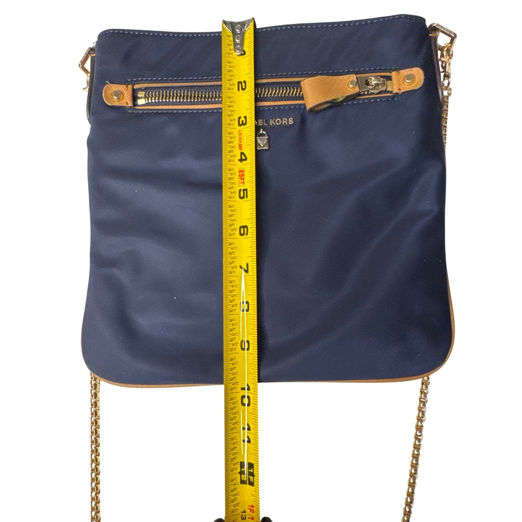 Michael Kors Navy Crossbody Bag With Gold Chain Strap & Tan Accents