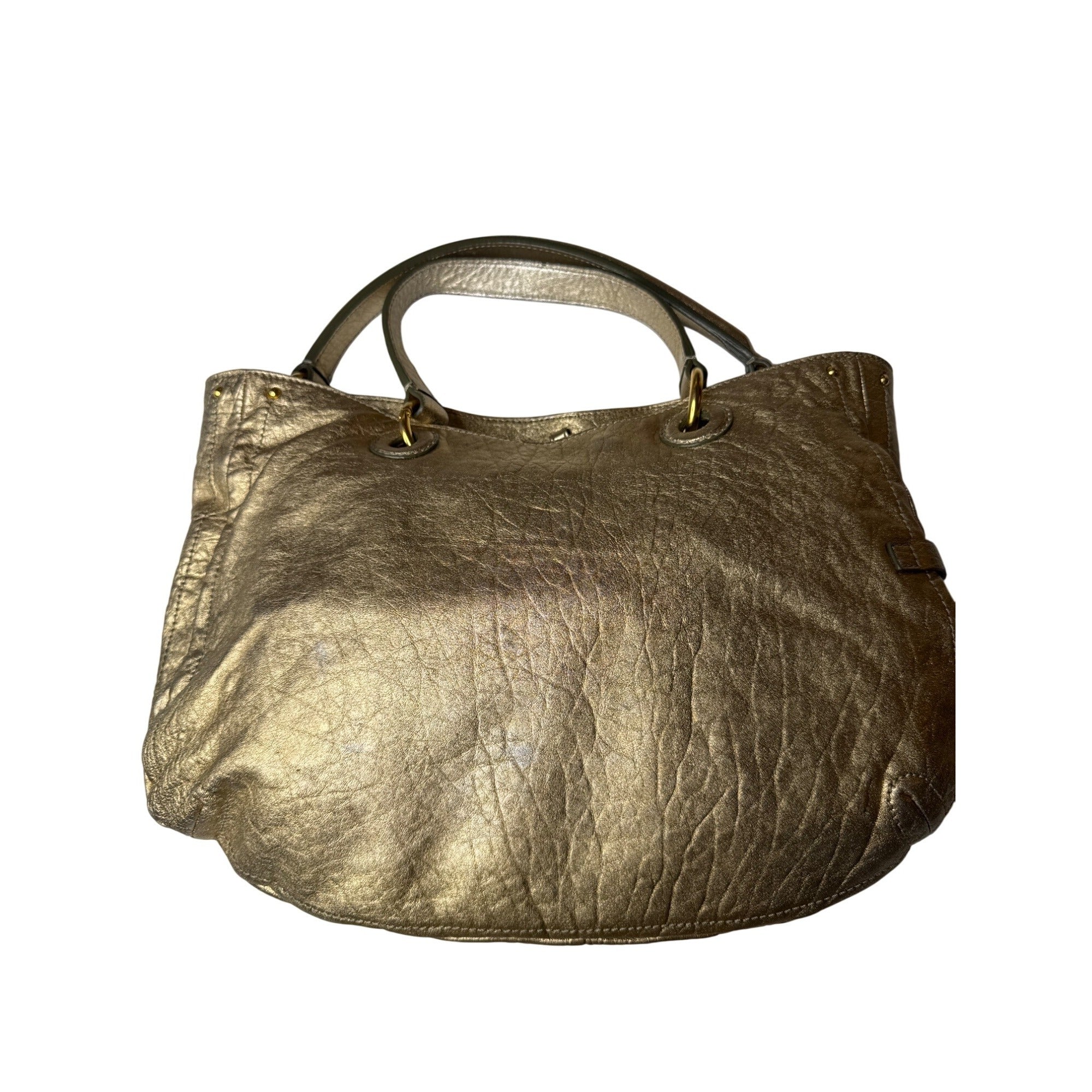 Loyd Maish Metallic Gold Leather Tote Bag With Dual Handles & Geometric Lining