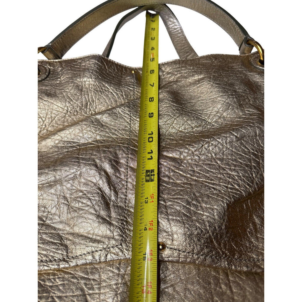 Loyd Maish Metallic Gold Leather Tote Bag With Dual Handles & Geometric Lining