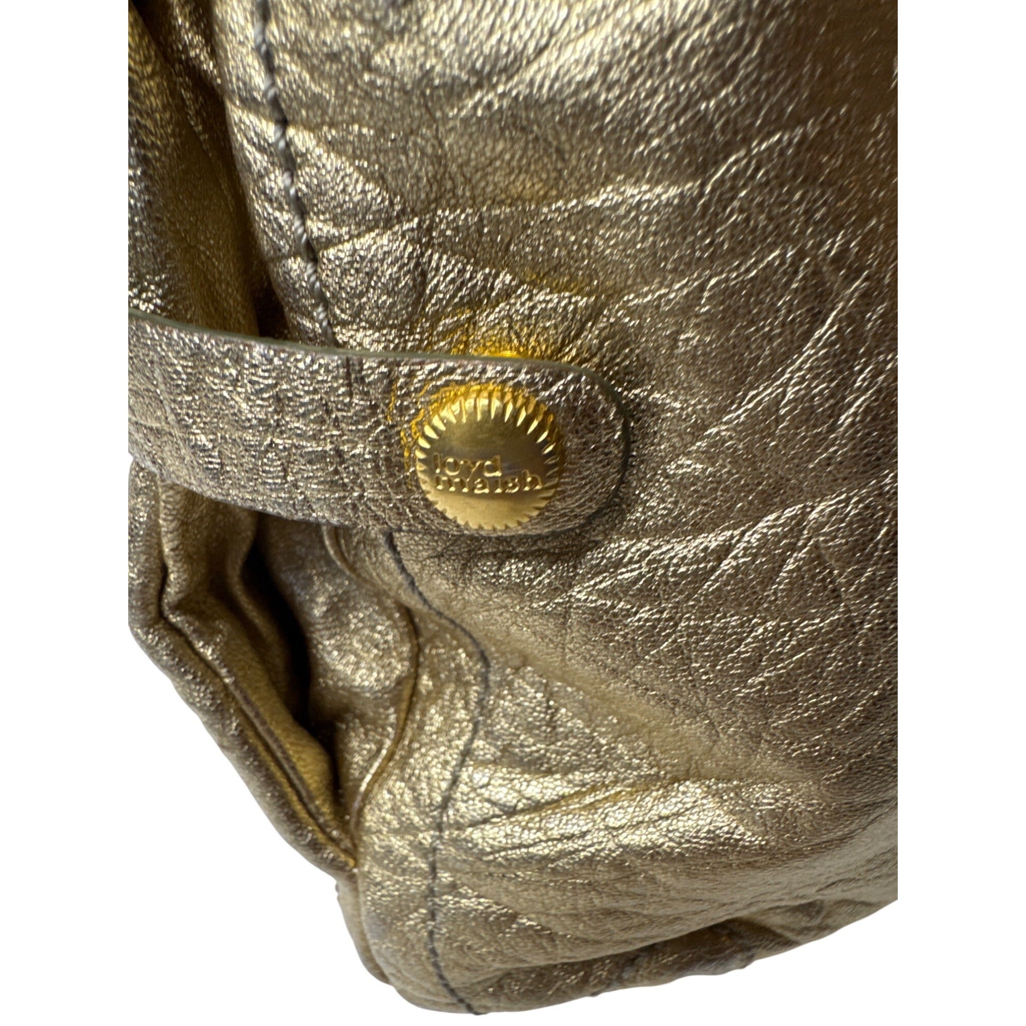 Loyd Maish Metallic Gold Leather Tote Bag With Dual Handles & Geometric Lining