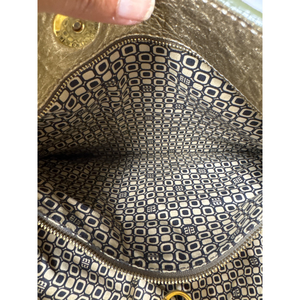 Loyd Maish Metallic Gold Leather Tote Bag With Dual Handles & Geometric Lining