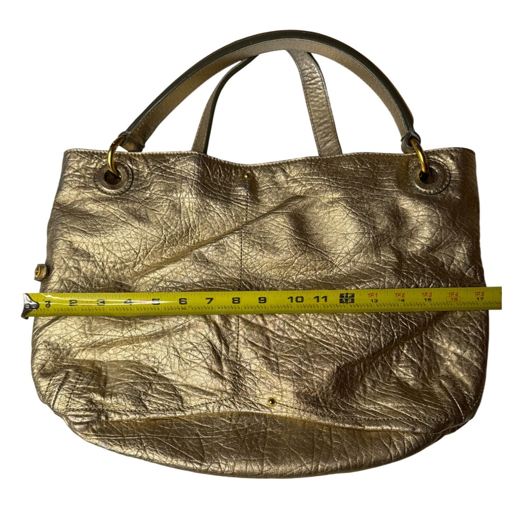 Loyd Maish Metallic Gold Leather Tote Bag With Dual Handles & Geometric Lining