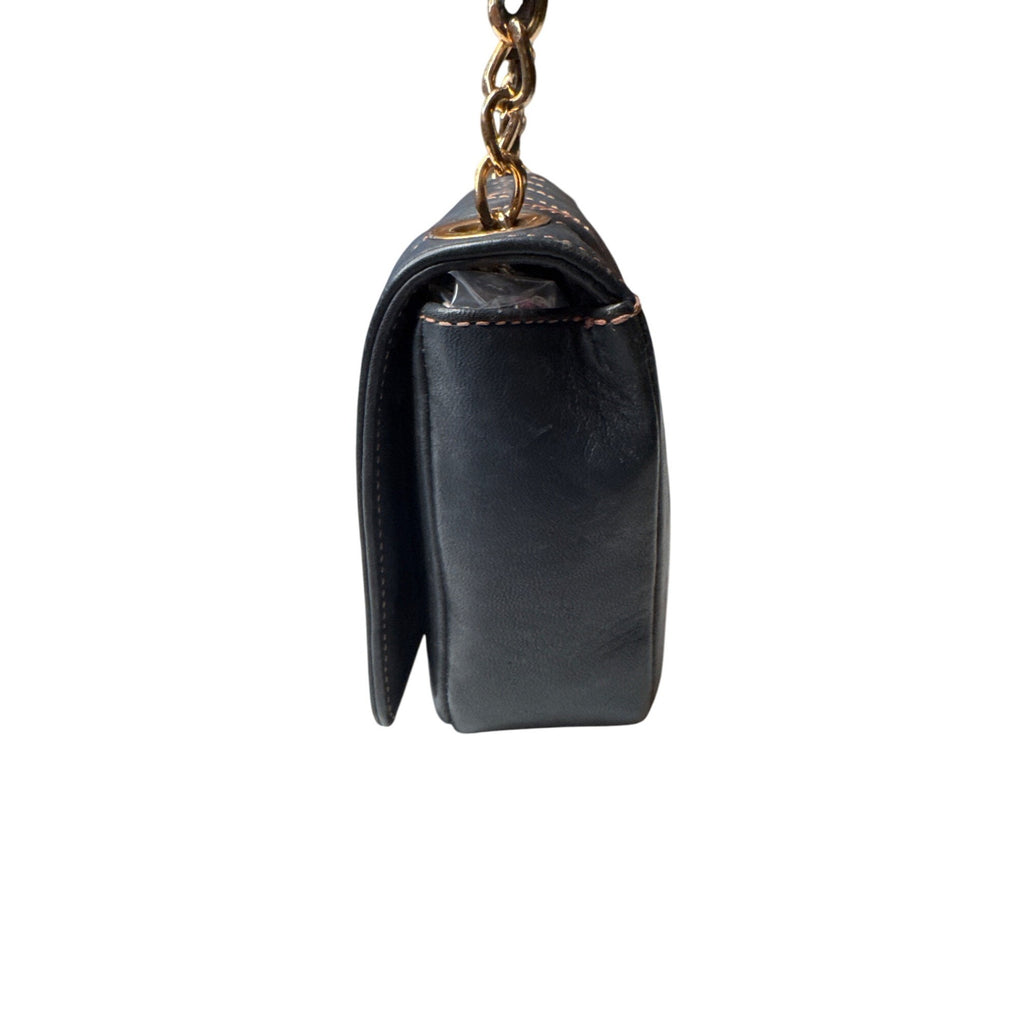 Valentino Milano Quilted Black Leather Chain Shoulder Bag With Gold Accents