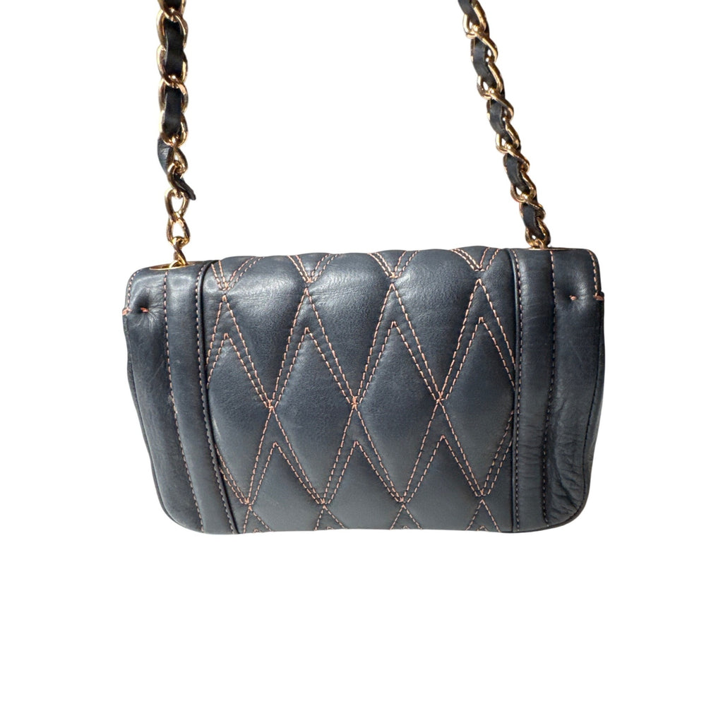 Valentino Milano Quilted Black Leather Chain Shoulder Bag With Gold Accents