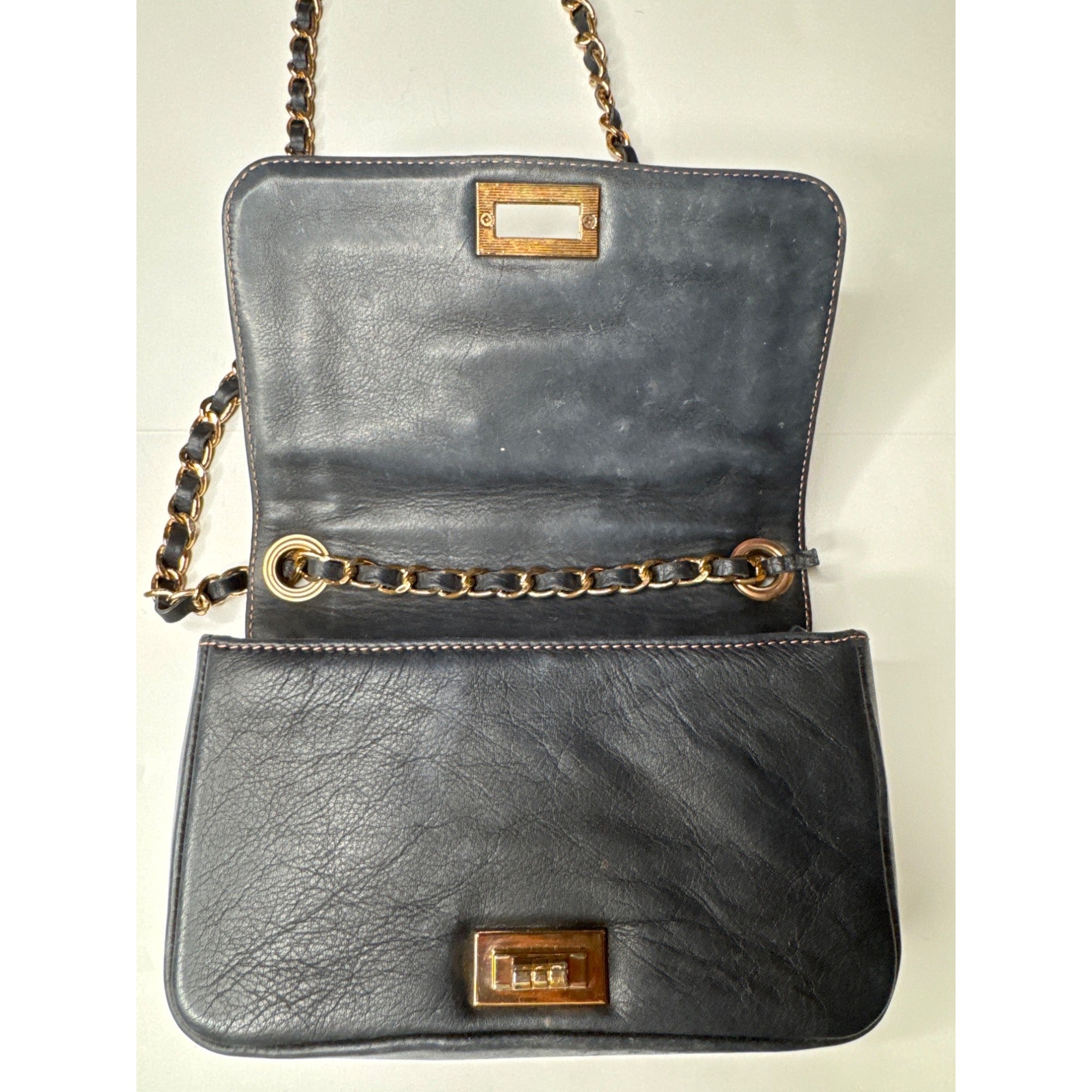 Valentino Milano Quilted Black Leather Chain Shoulder Bag With Gold Accents