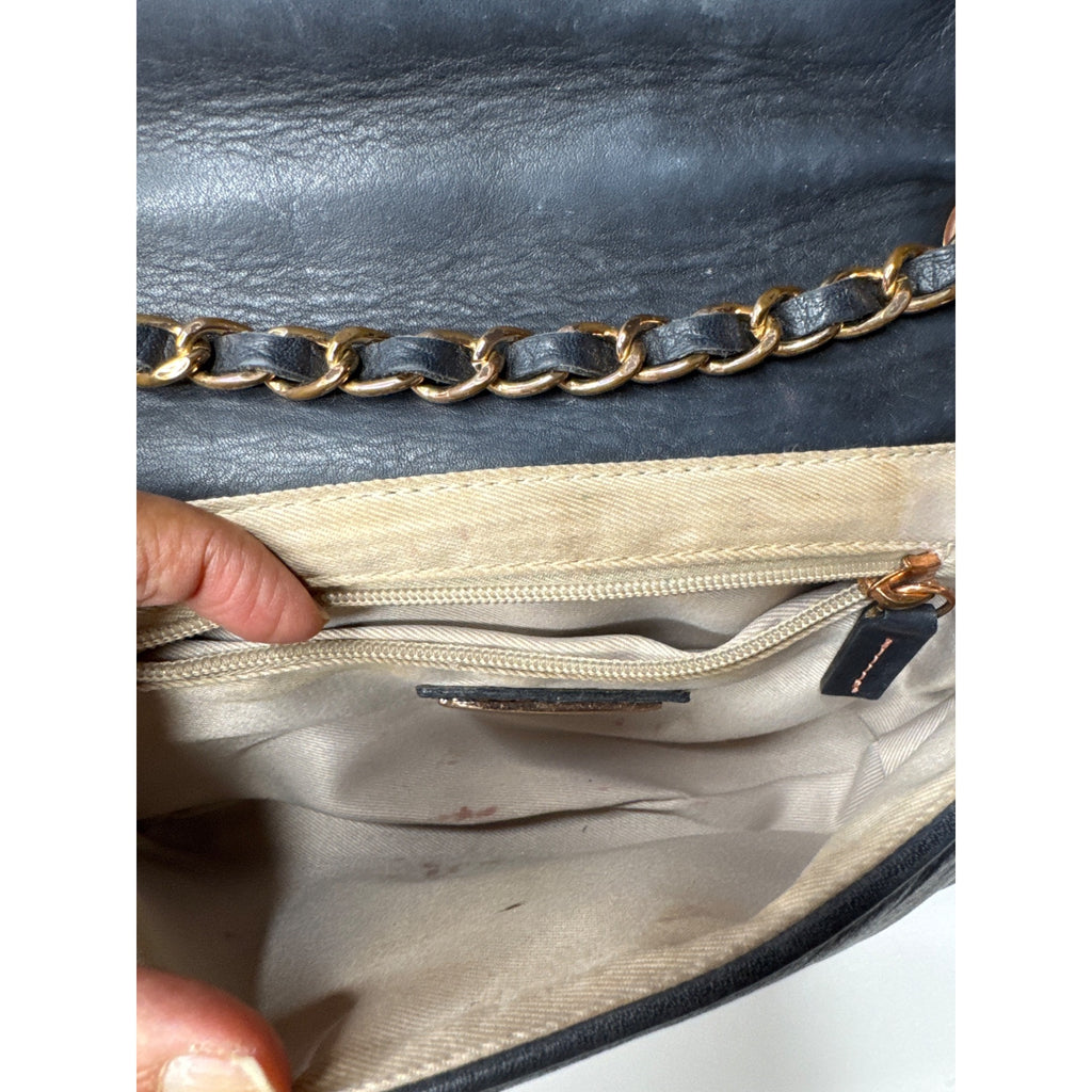 Valentino Milano Quilted Black Leather Chain Shoulder Bag With Gold Accents
