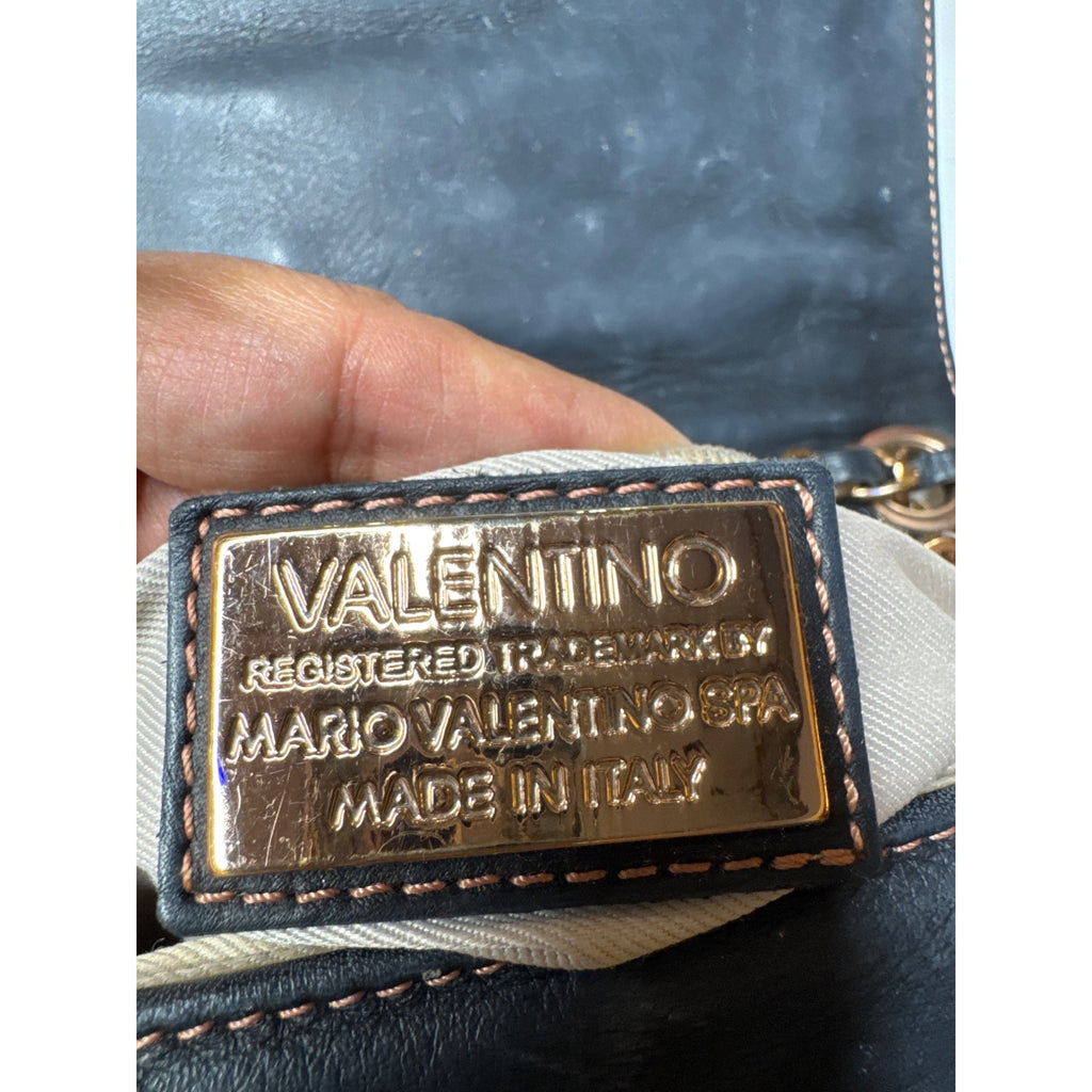 Valentino Milano Quilted Black Leather Chain Shoulder Bag With Gold Accents