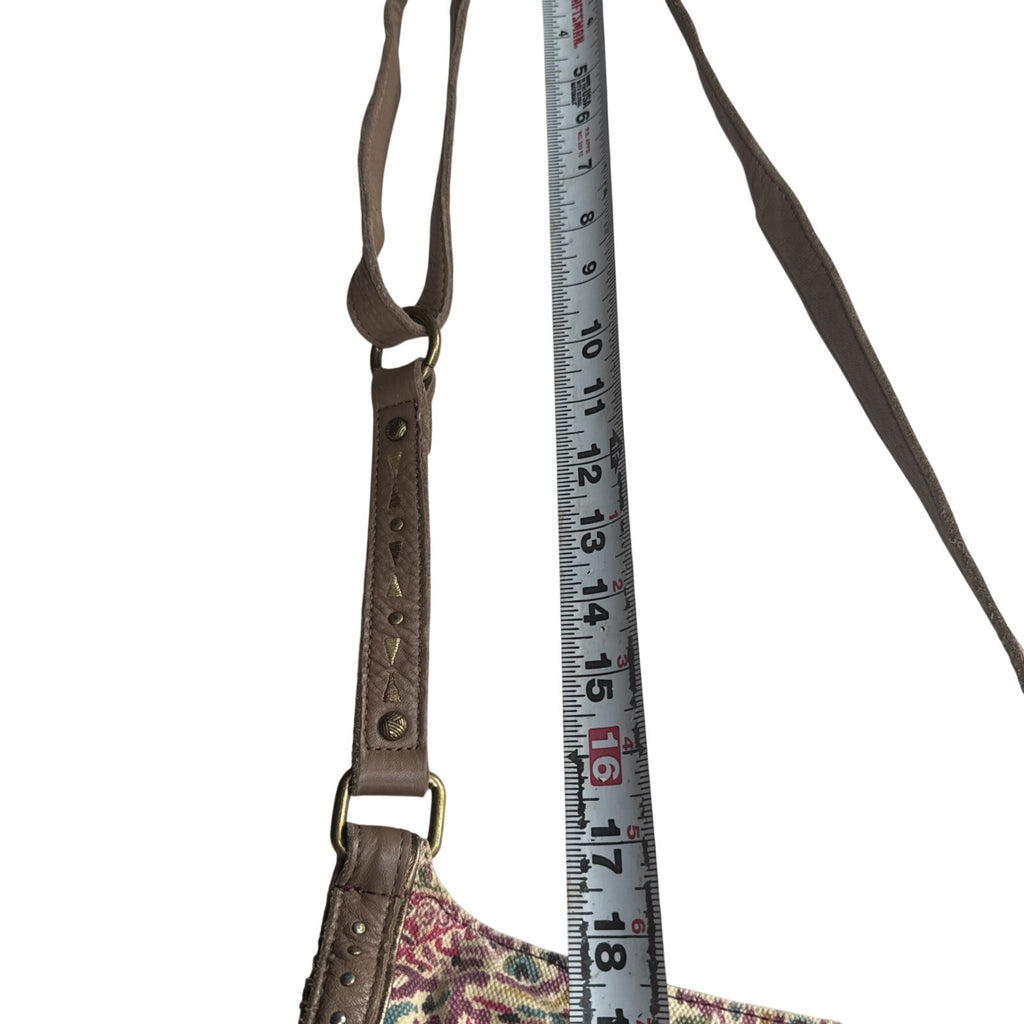 Sakroots Brown Vegan Leather & Patterned Crossbody Bag With Adjustable Strap & Zipper Pockets