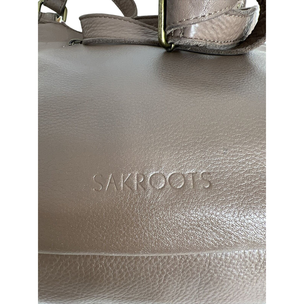 Sakroots Brown Vegan Leather & Patterned Crossbody Bag With Adjustable Strap & Zipper Pockets