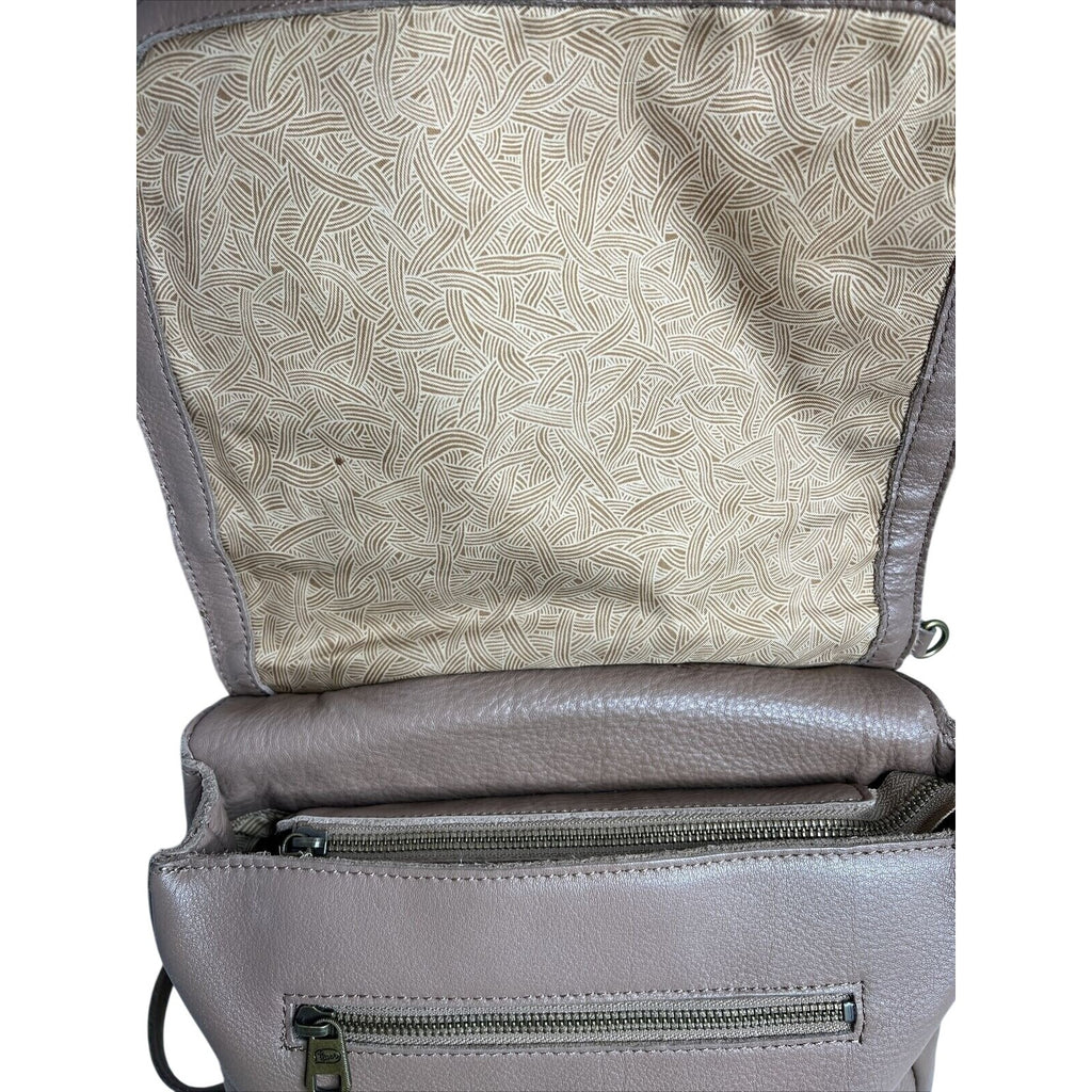 Sakroots Brown Vegan Leather & Patterned Crossbody Bag With Adjustable Strap & Zipper Pockets