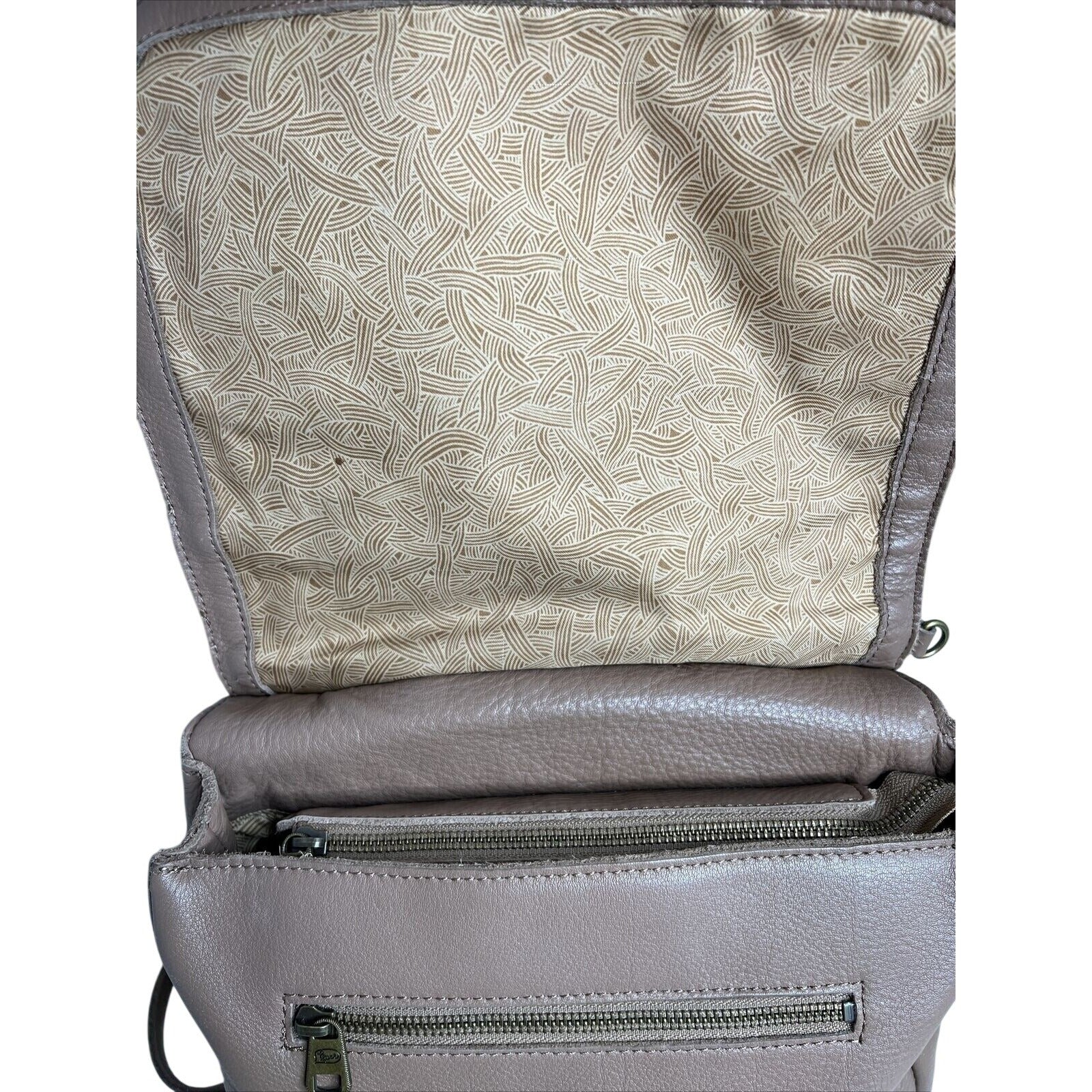 Sakroots Brown Vegan Leather & Patterned Crossbody Bag With Adjustable Strap & Zipper Pockets