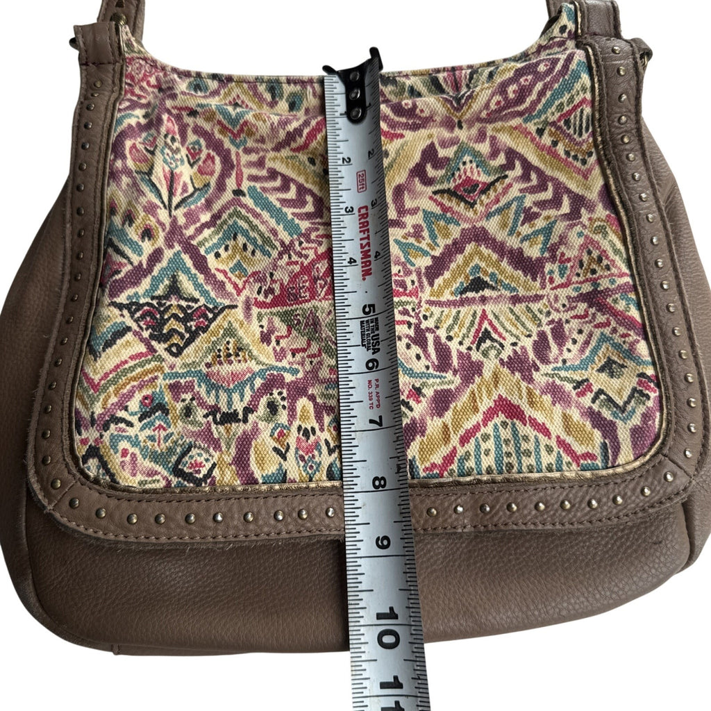 Sakroots Brown Vegan Leather & Patterned Crossbody Bag With Adjustable Strap & Zipper Pockets