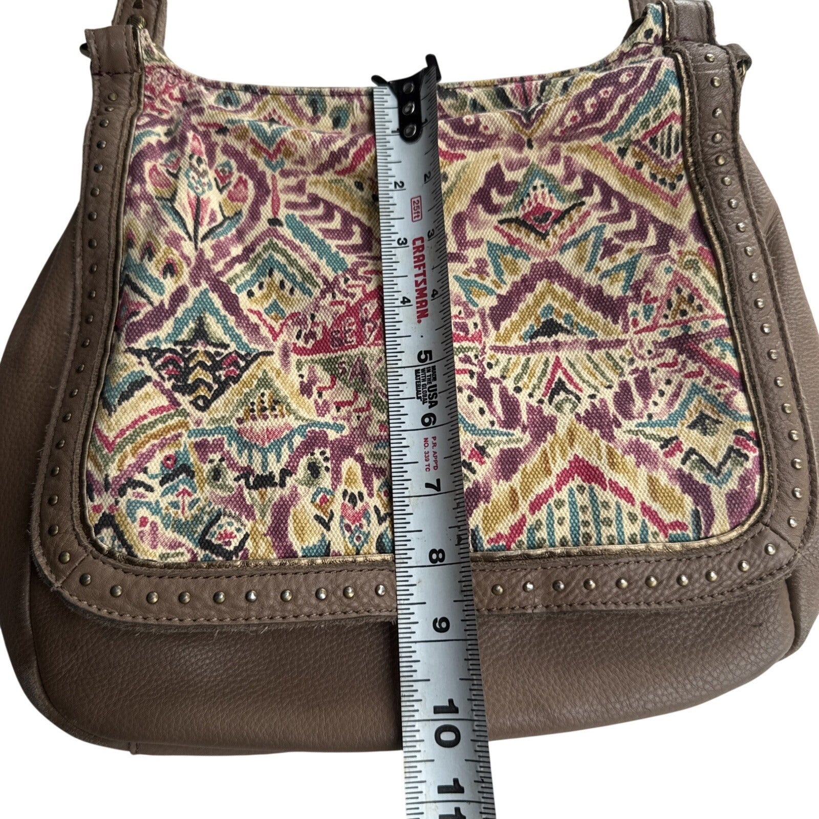 Sakroots Brown Vegan Leather & Patterned Crossbody Bag With Adjustable Strap & Zipper Pockets