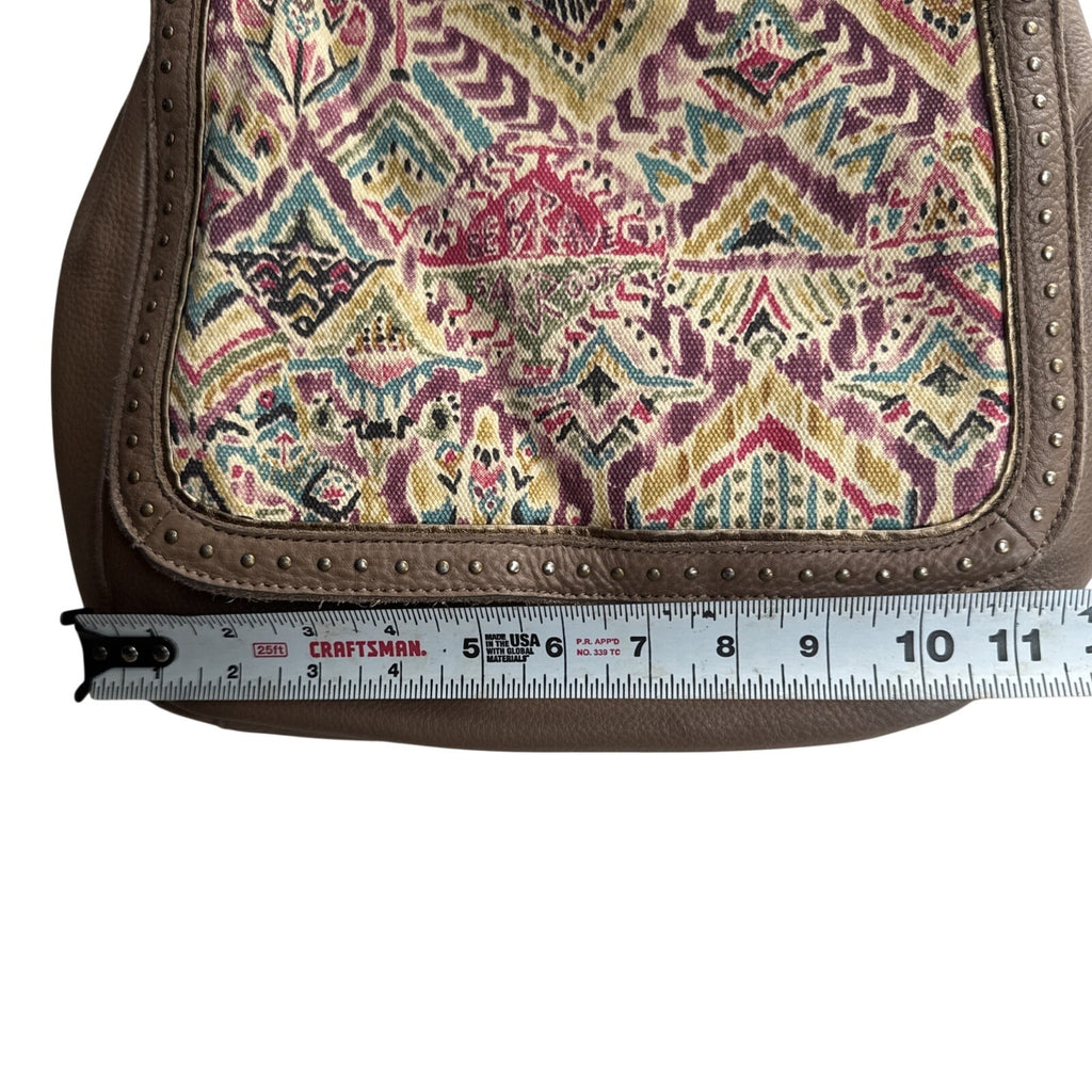 Sakroots Brown Vegan Leather & Patterned Crossbody Bag With Adjustable Strap & Zipper Pockets
