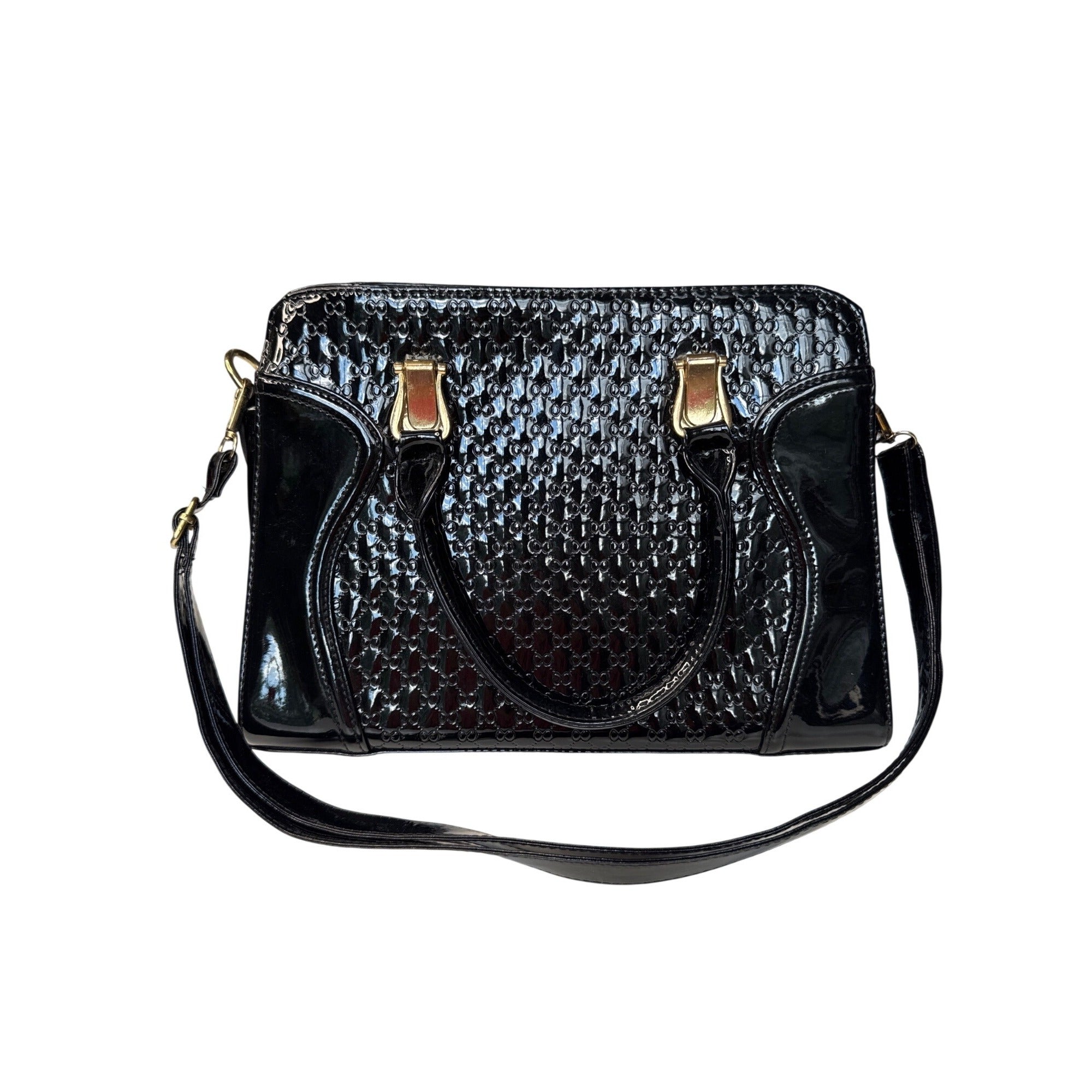 Coofin Black Patent Leather Handbag Purse With Gold-Tone Hardware & Dual Handles