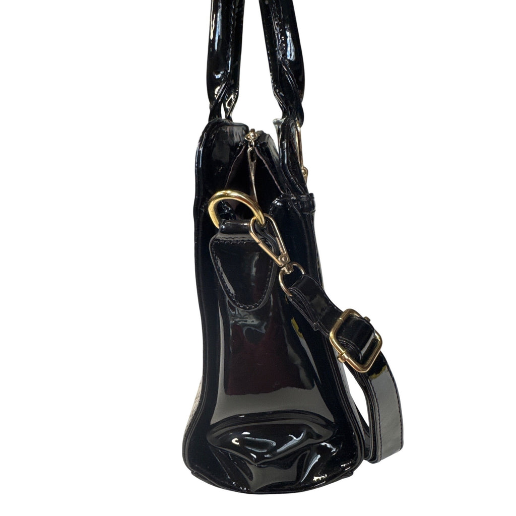 Coofin Black Patent Leather Handbag Purse With Gold-Tone Hardware & Dual Handles