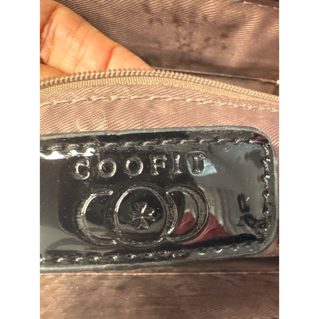 Coofin Black Patent Leather Handbag Purse With Gold-Tone Hardware & Dual Handles