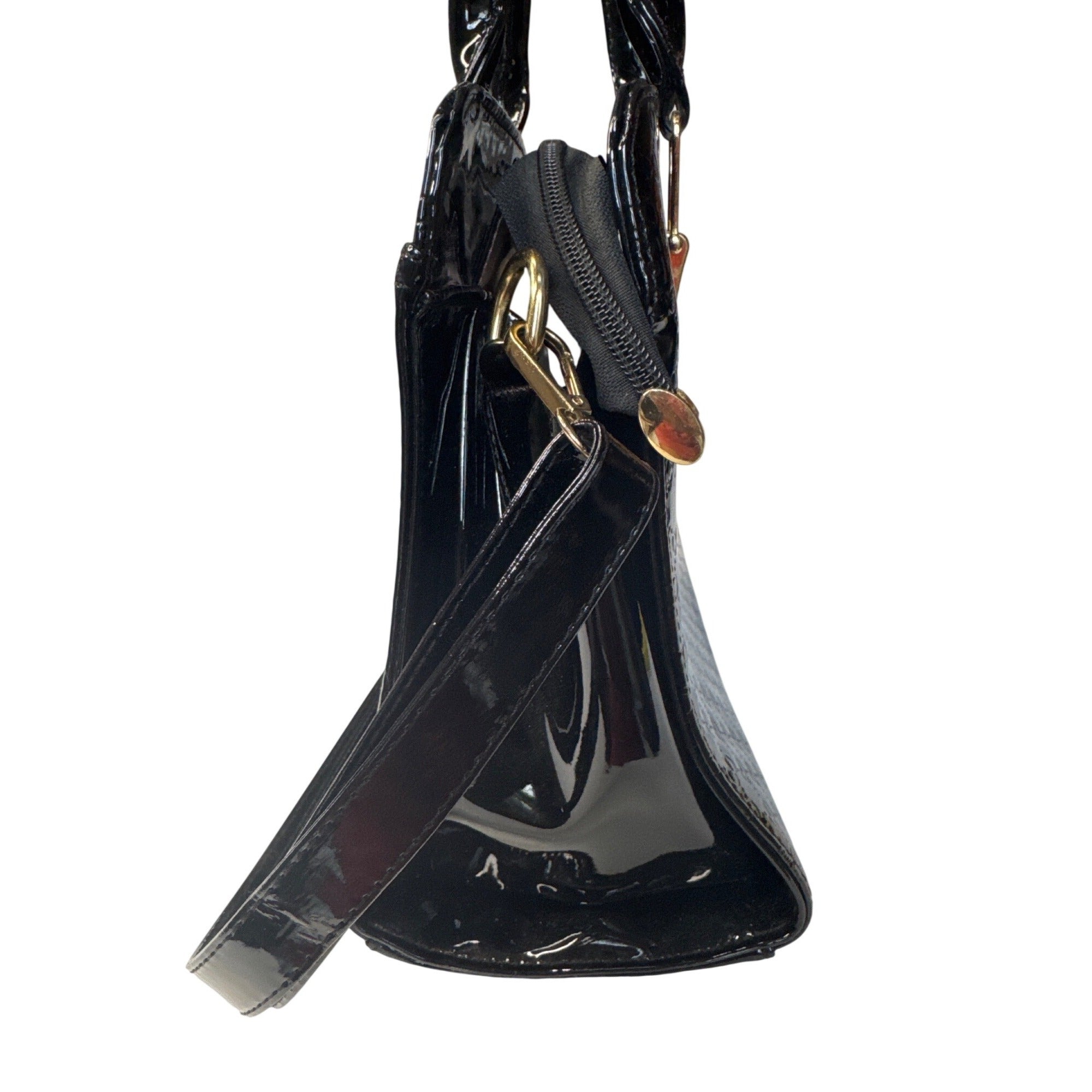Coofin Black Patent Leather Handbag Purse With Gold-Tone Hardware & Dual Handles