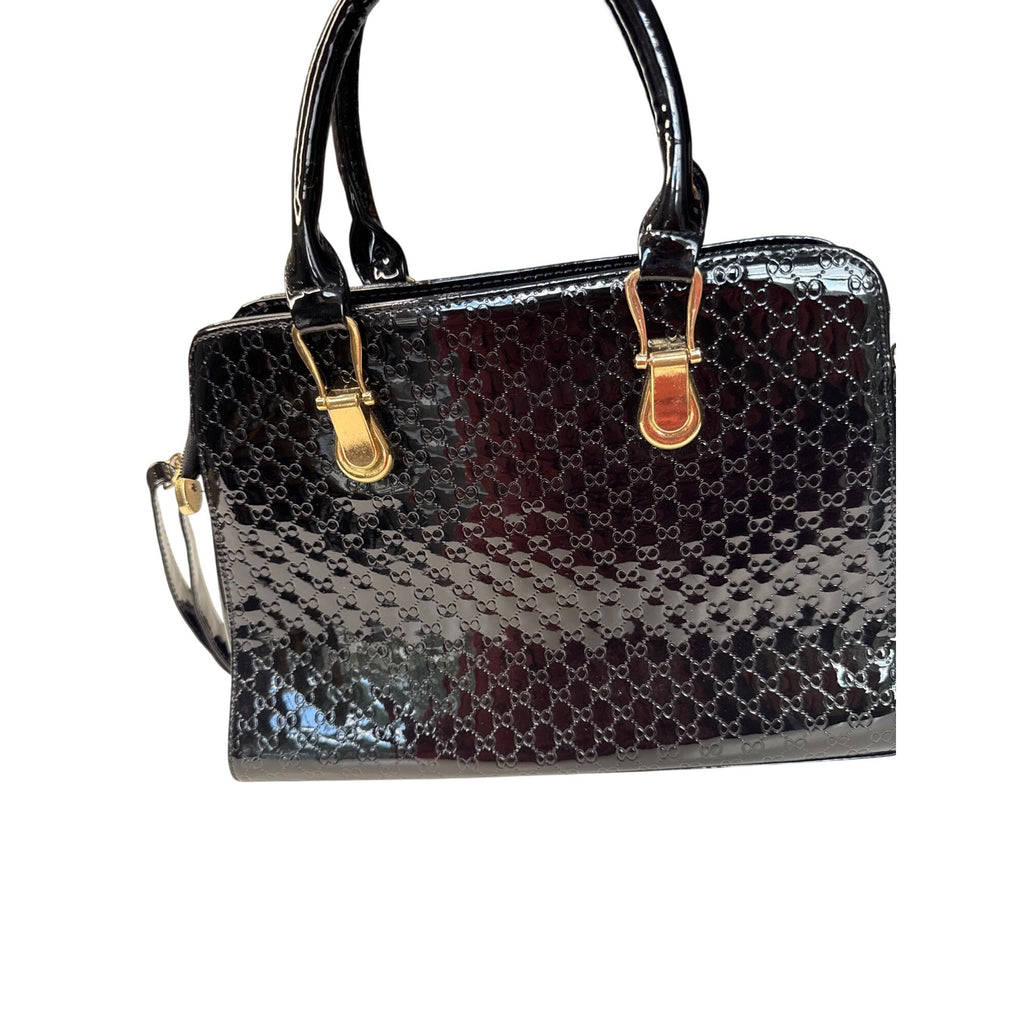 Coofin Black Patent Leather Handbag Purse With Gold-Tone Hardware & Dual Handles