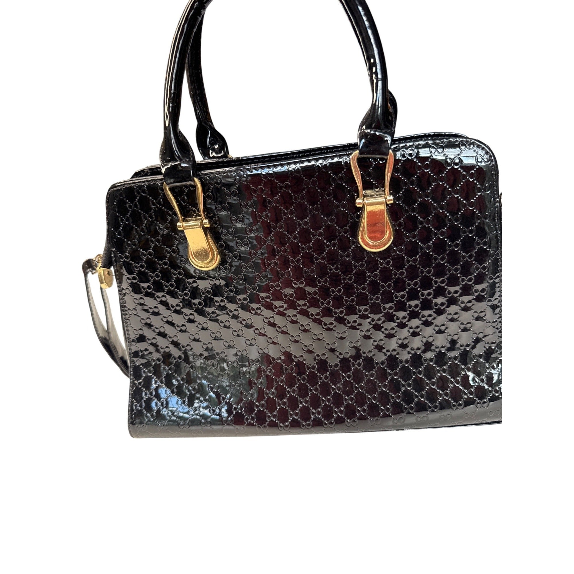 Coofin Black Patent Leather Handbag Purse With Gold-Tone Hardware & Dual Handles