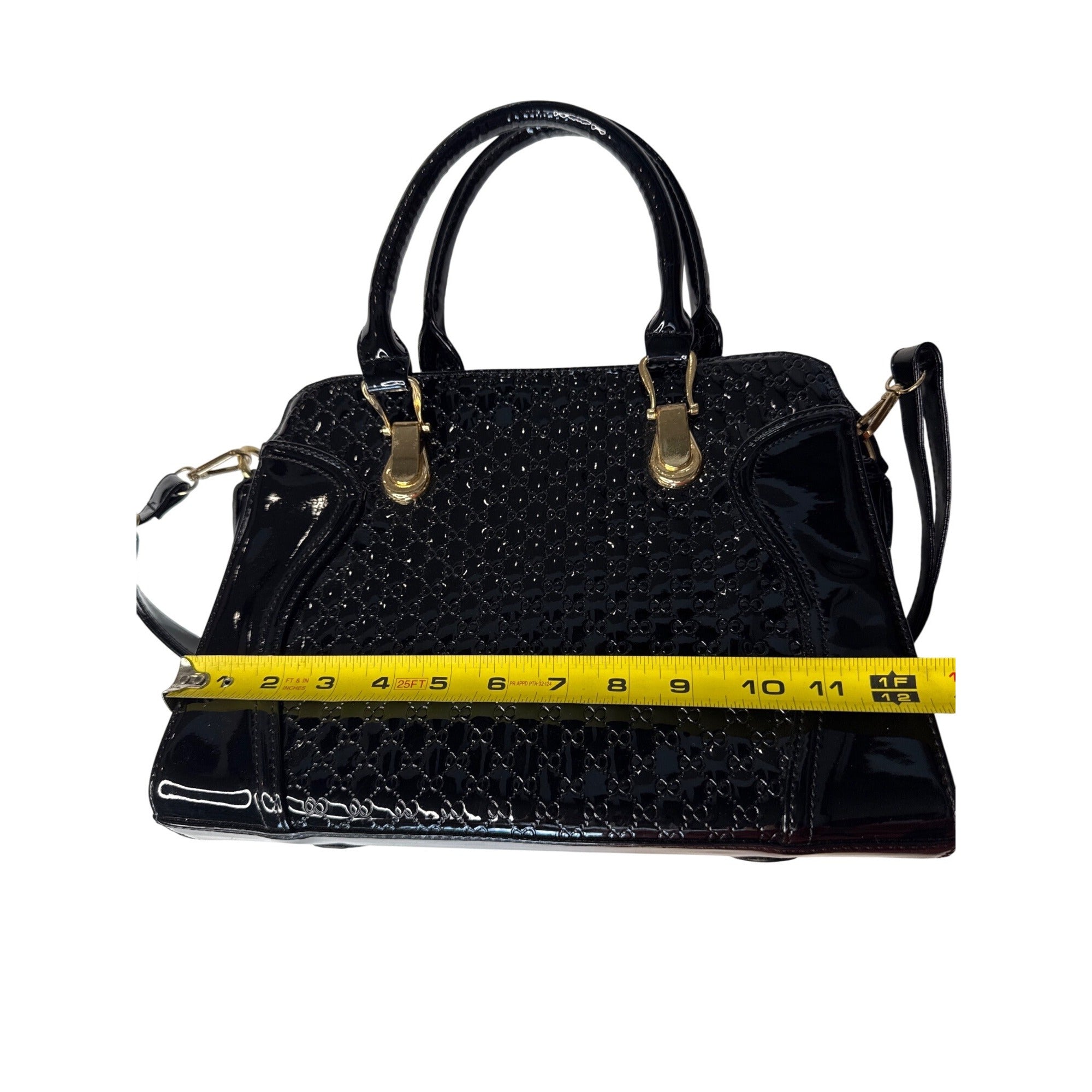 Coofin Black Patent Leather Handbag Purse With Gold-Tone Hardware & Dual Handles