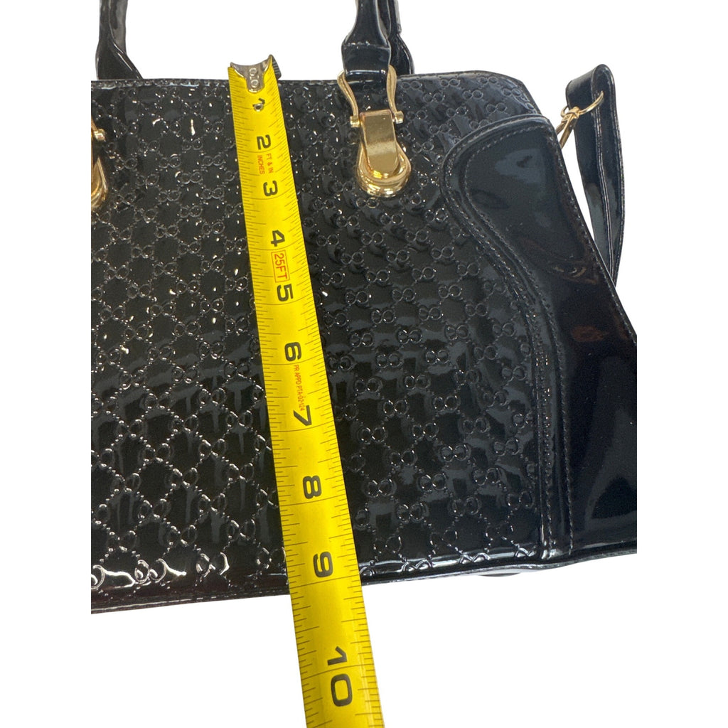 Coofin Black Patent Leather Handbag Purse With Gold-Tone Hardware & Dual Handles